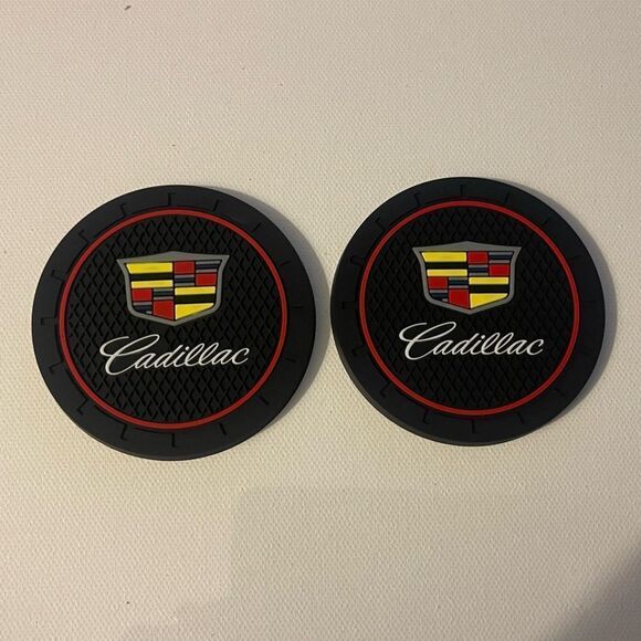 Cadillac Car Cup Coasters in Black with logo set of 2 NWT - Picture 1 of 4